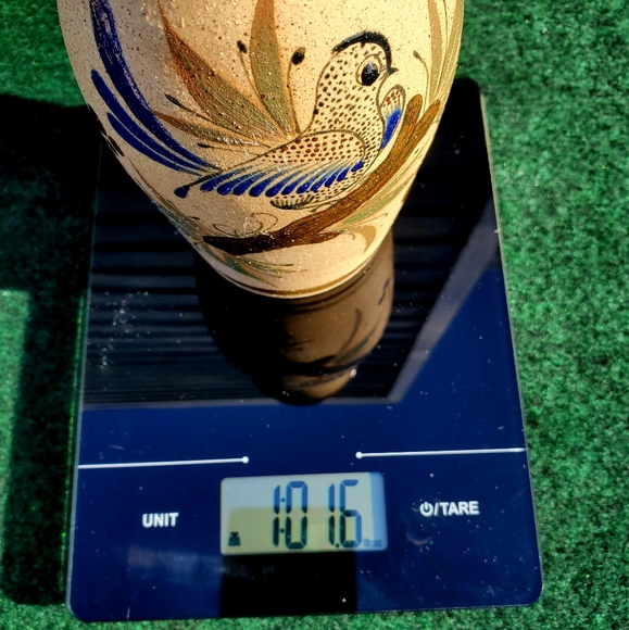 Mexican Pottery GF Tonala Vase Marked Lovely Design Bird & Flowers 8in No Chips - Picture 11 of 12